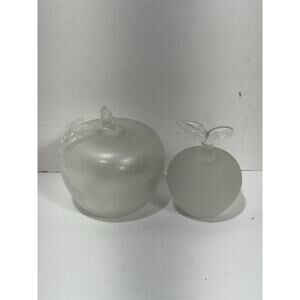Lot Of 2 Silvestri Apple Gold Dust Frosted Oro Art Glass Paperweight Glass Fruit